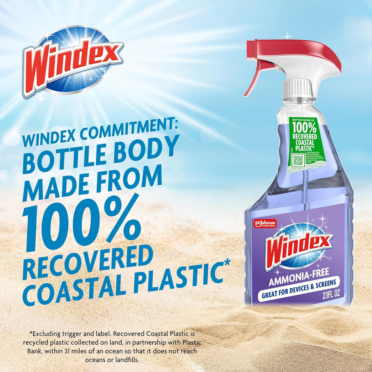 Windex Glass and Window Cleaner Spray Bottle, Ammonia Free, Packaging Designed to Prevent Leakage and Breaking, Surface Cleaning Spray, Crystal Rain Scent, 23 Fl Oz