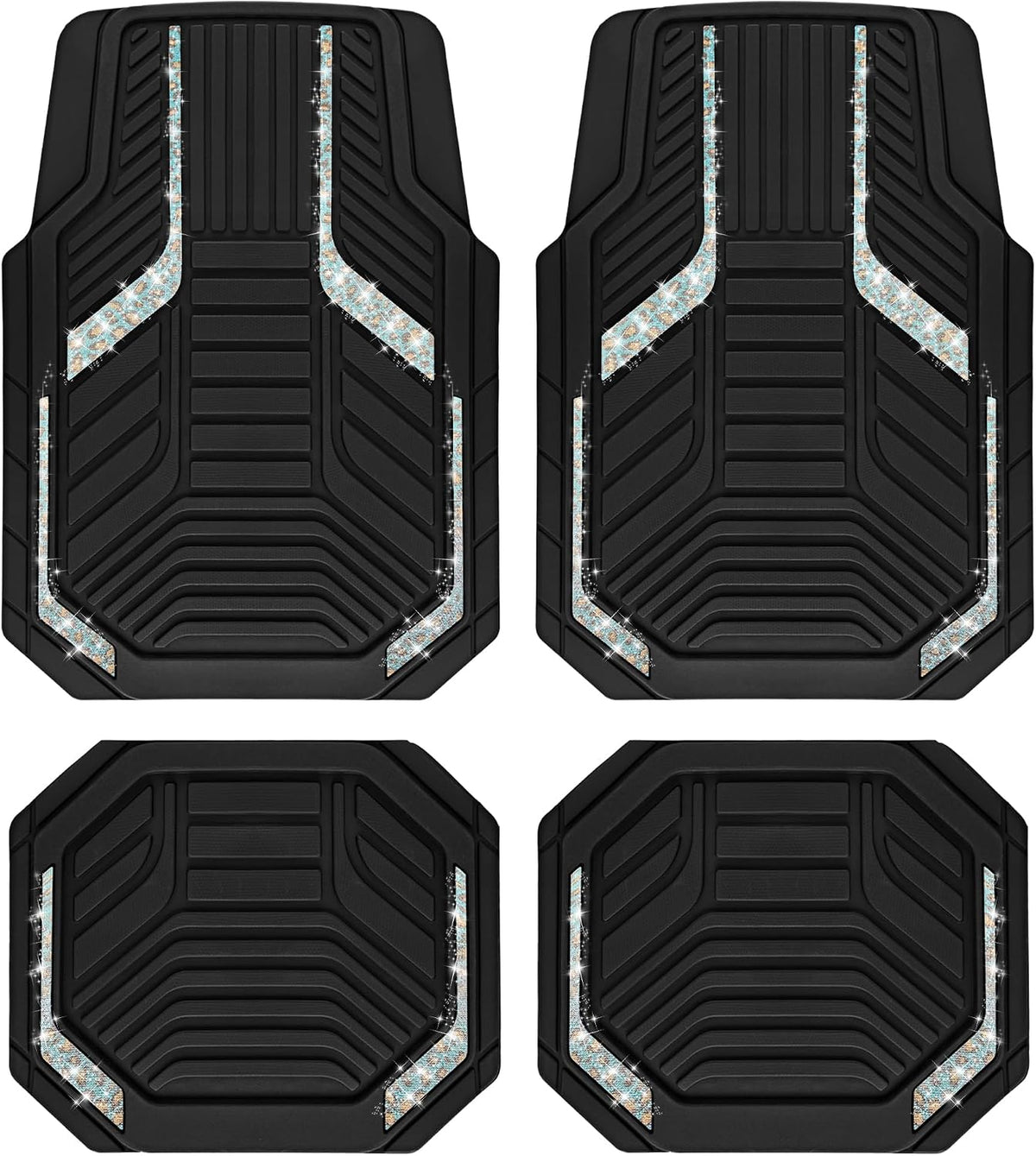 PIC AUTO Heavy Duty Rubber Floor Mats, Purple Aluminum Film Car Mats Set, Front and Rear Car Mats with Anti-Slip Backing, All Weather Protection, Trim-to-Fit for Automotive SUV, Sedan, Van