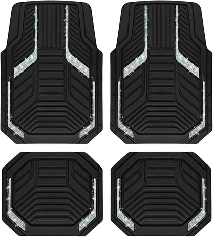 PIC AUTO Heavy Duty Rubber Floor Mats, Purple Aluminum Film Car Mats Set, Front and Rear Car Mats with Anti-Slip Backing, All Weather Protection, Trim-to-Fit for Automotive SUV, Sedan, Van