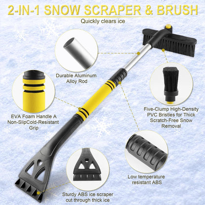 LivTee 32" Extendable Ice Scraper & Snow Brush for Car Windshield, 360° Rotating Snow Removal Tool for Cars, Trucks & SUVs, Automotive Winter Essentials & Car Accessories for Men, Orange