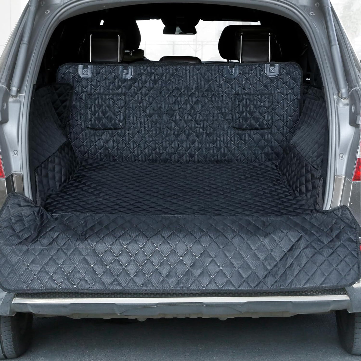 PETICON SUV Cargo Liner for Dogs, Waterproof Trunk Cover for SUVs with Bumper Flap Protector, Scratchproof Durable 600D Oxford Fabric, Non-Slip, Machine Washable
