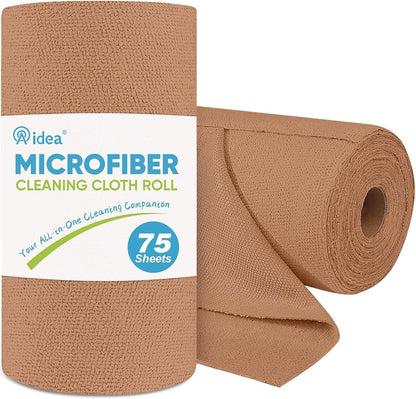 AIDEA Microfiber Cleaning Cloth Roll, Grey 75PK, Reusable Paper Towels Tear Away Cloth, Microfiber Towels for Cars, Wash Cloths, Lint Free Rags for House, Kitchen,Window,Cleaning Supplies 11.5"×11.5"