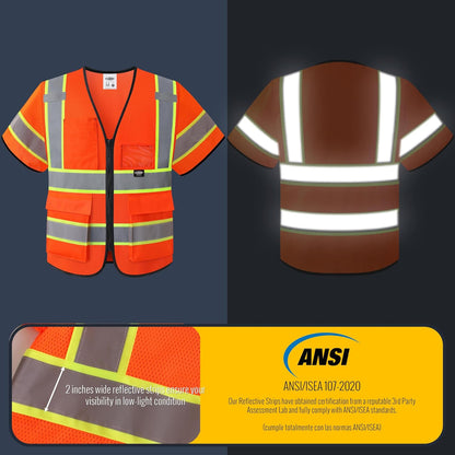JKSafety Safety Vest for men women Hi Vis Reflective Vest with Pockets and Zipper High Visibility Meet ANSI Standard（BX320