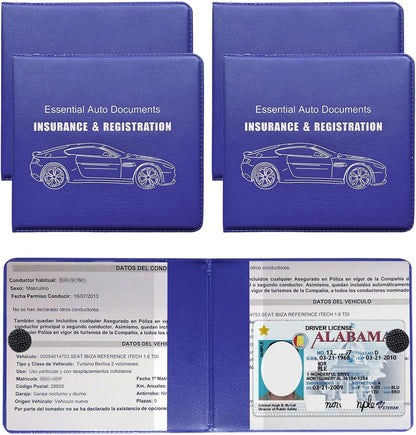 Yourkar 4PCS Car Registration Insurance Holder, Vehicle Glove Box Car Organizer with Magic Tape Closure, Driver License Keeper for Cars, Car Accessories (Big Car, Blue