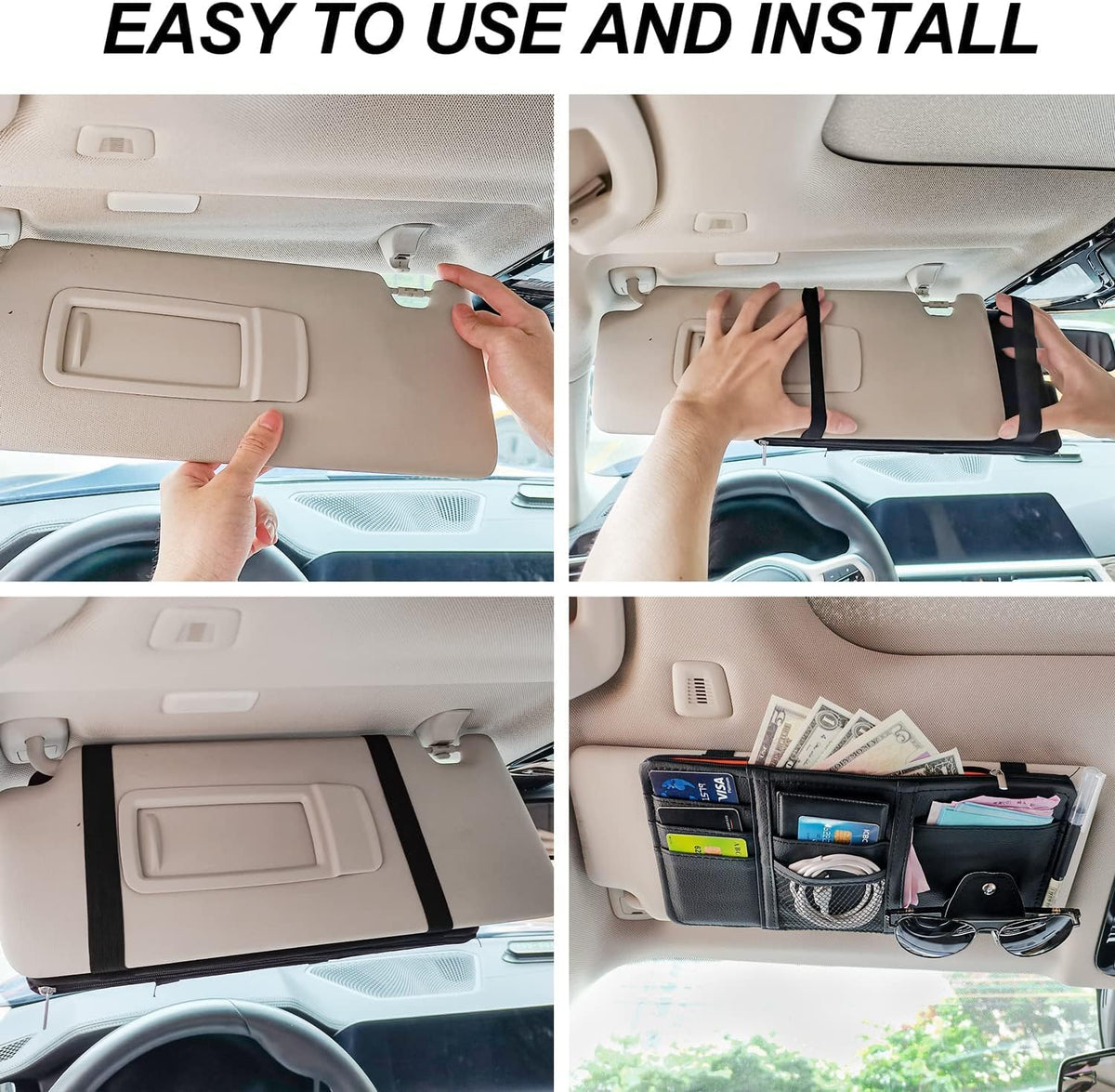 Keedolla Car Sun Visor Organizer, Truck Visor Organizer Car Sun Storage Pocket Pouch Case Bag for Sunglasses, Cards, Pens and Document - Pink