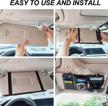 Keedolla Car Sun Visor Organizer, Truck Visor Organizer Car Sun Storage Pocket Pouch Case Bag for Sunglasses, Cards, Pens and Document - Pink
