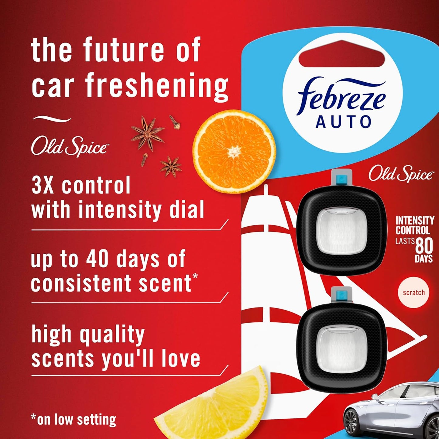 Febreze Odour-Fighting Auto Air Freshener, Car Vent Clip, Old Spice, 4ct