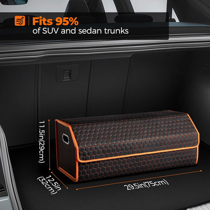 Fyzeoty Car Organizers for Trunk for Suv Sedan, Leather Storage Box,Magnetic Lid,Collapsible and Adjustable,16.5 inches