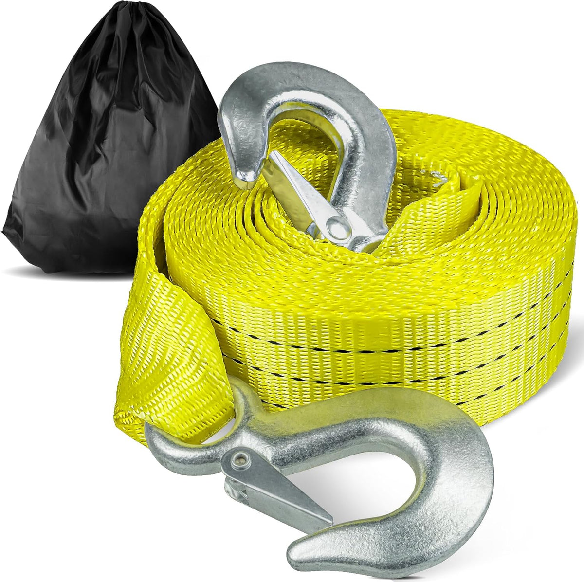 Tow Strap with Hooks 2”x20’ 15,000 LBS, Tow Rope Metal Safety Hooks, Car Heavy Duty Recovery Rope for Trailers, Securing Items, and Farm Cleaning