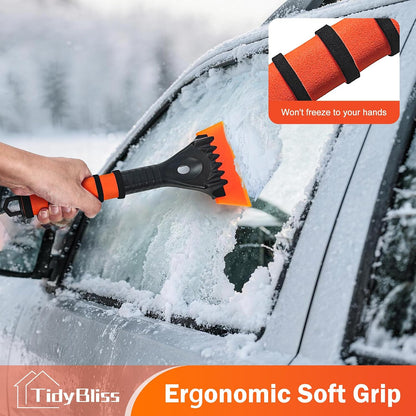 TidyBliss Ice Scraper and Snow Brush for Car Windshield, 24.8 inches Aluminum Frost Remover with Ergonomic Foam Grip for SUV Truck Glass Window (Orange)