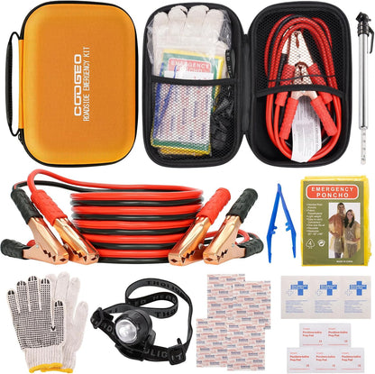 Car Roadside Emergency Kit with Battery Jumper Cables,Car Accessories for Men or Women,Automotive Safety Kit for Car,Vehicle, Truck or SUV,Gifts for Men or Him,Green