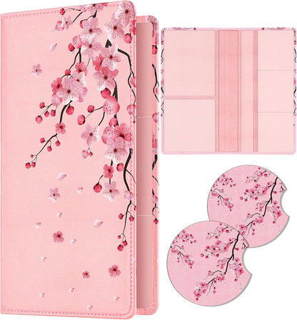 Slohif Car Registration and Insurance Card Holder with Magnetic Shut - Vehicle Glove Box Organizer Women Leather Automobile License Holders Coasters Auto Accessories Case for Document,Strawberry
