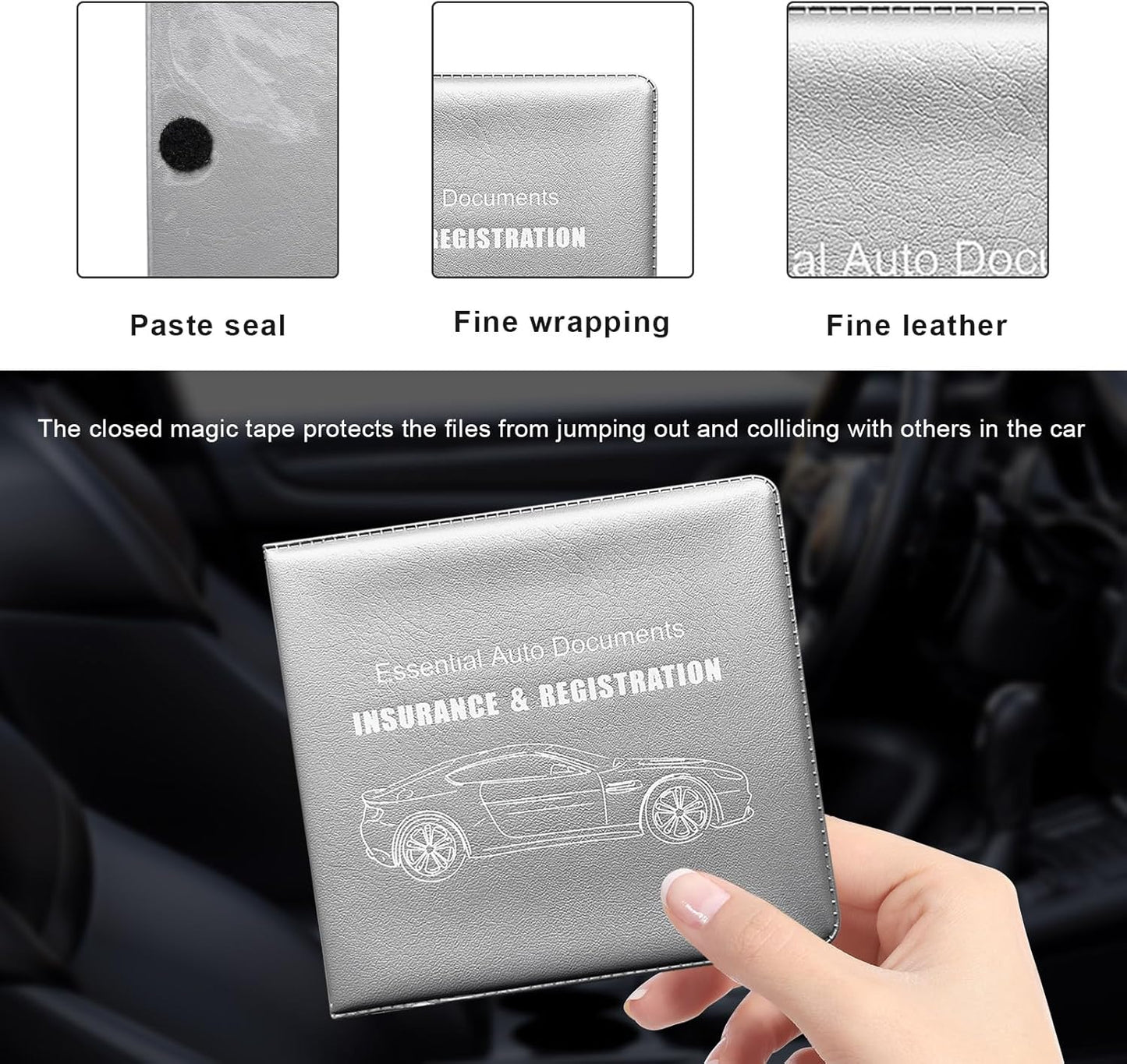 Yourkar 4PCS Car Registration Insurance Holder, Vehicle Glove Box Car Organizer with Magic Tape Closure, Driver License Keeper for Cars, Car Accessories (Big Car, Blue