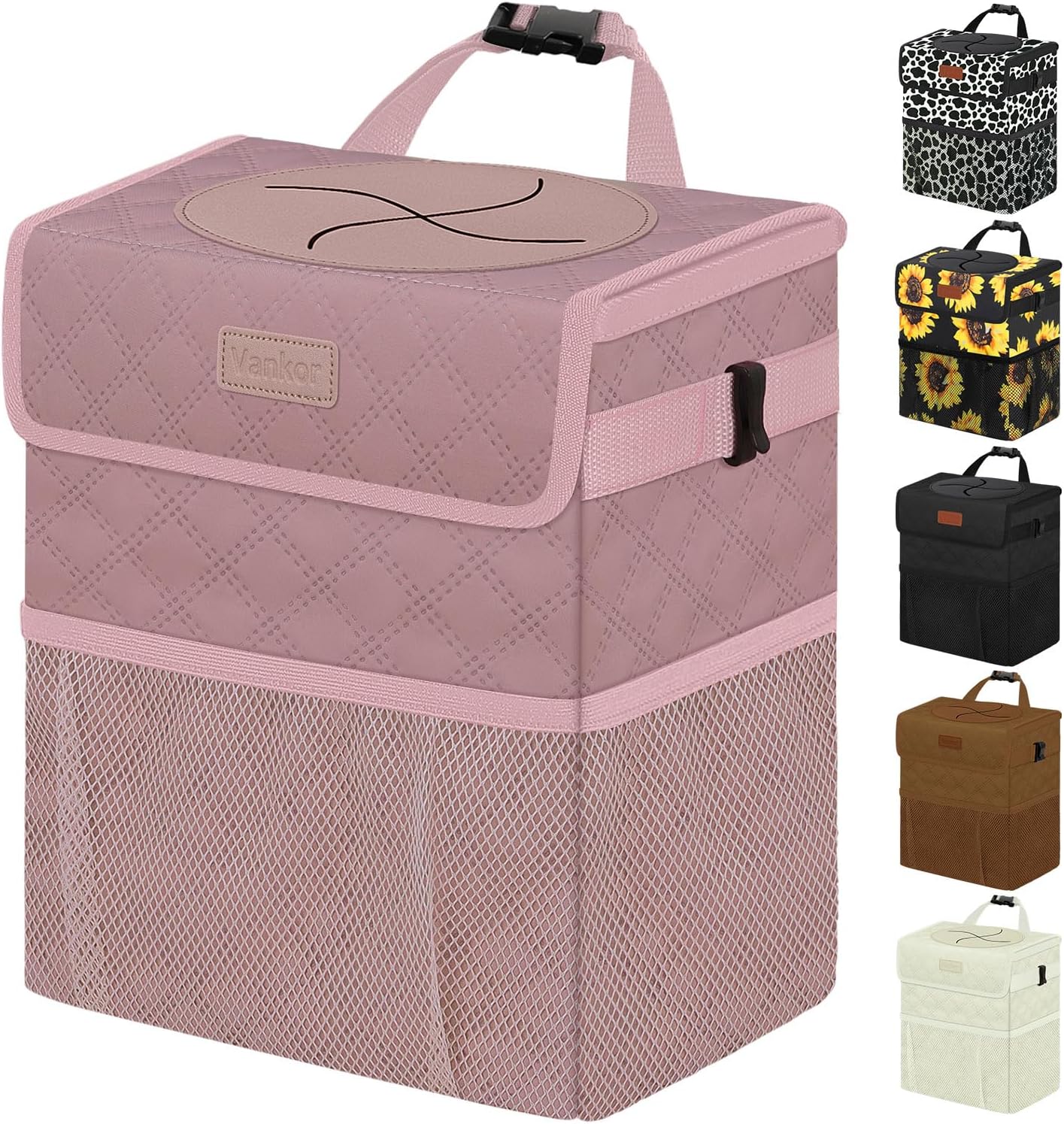 Vankor Car Trash Can Bin with Lid Hanging for Back Seat, Car Accessories for Women Men Leak Proof Automotive Garbage Cans Leakproof Vehicle Trash Can for Truck SUV Black