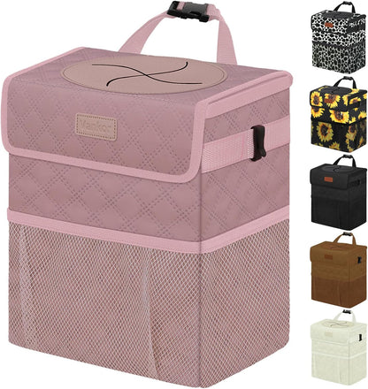 Vankor Car Trash Can Bin with Lid Hanging for Back Seat, Car Accessories for Women Men Leak Proof Automotive Garbage Cans Leakproof Vehicle Trash Can for Truck SUV Black
