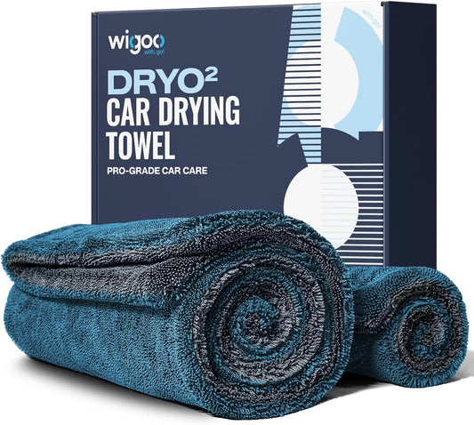 Wigoo Premium Microfiber Car Drying Towel 1300 GSM, 36" x 24" [Ultra-Absorbent, Streak-Free] Dual-Sided Edgeless Cleaning Towels with Twisted Loop, for Auto Detailing, Cars, SUV, Truck (2 Sizes)