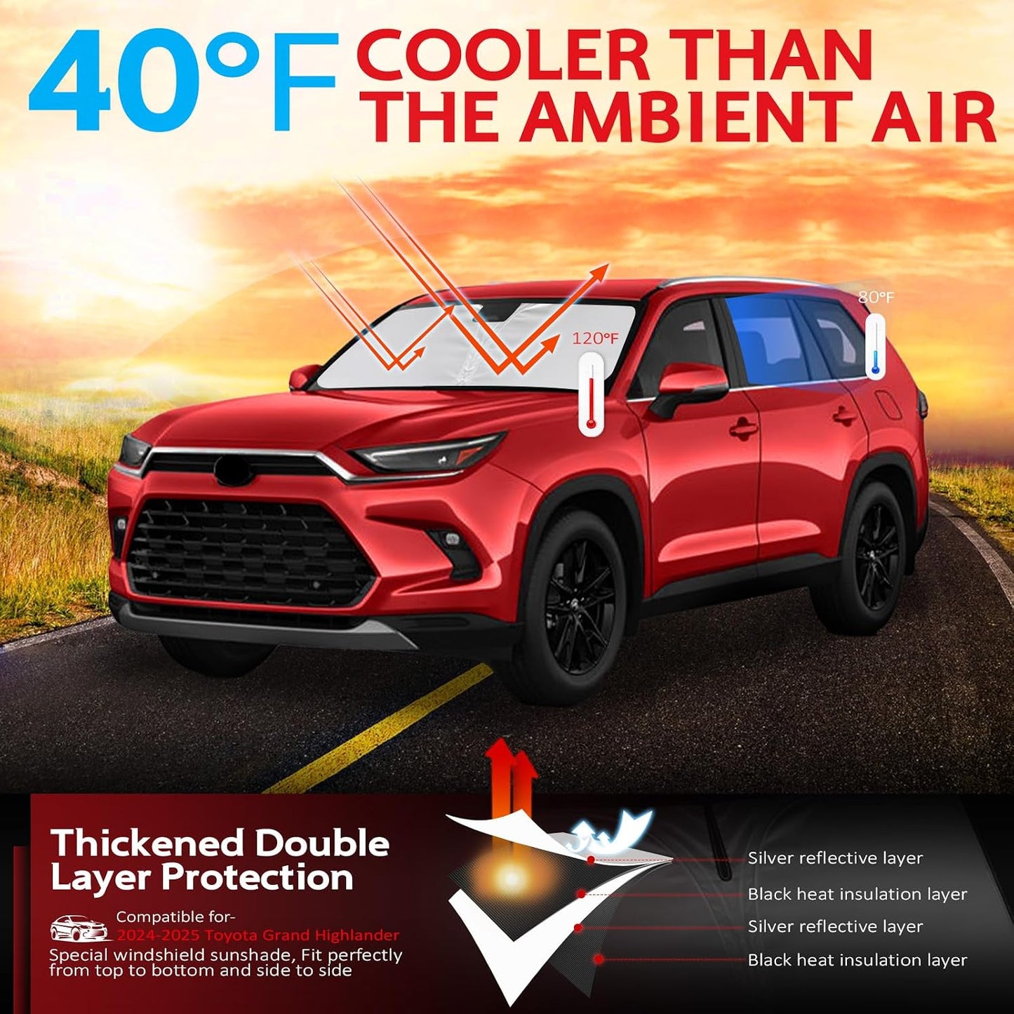 KAYZT Windshield Sun Shade for 2019-2025 2026 Chevy Silverado 1500 /GMC Sierra 1500 2500HD 3500HD Foldable Sunshade Front Window Custom Fit Car Accessories - Colors A
