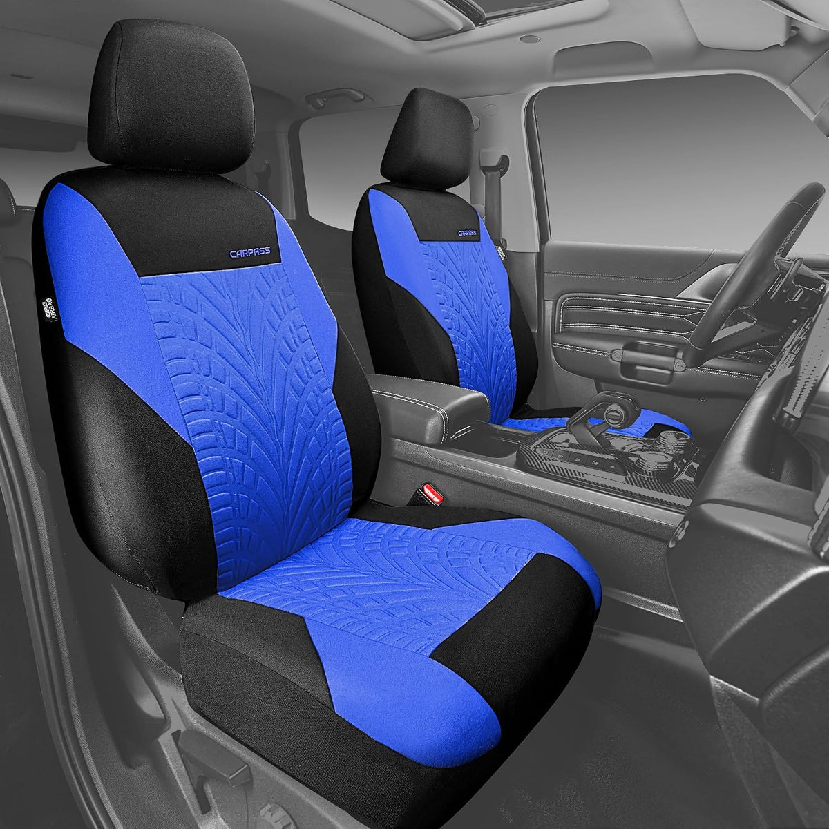 CAR PASS Car Seat Covers Full Sets, Front & Split Rear Bench for Car, 3D Tyre Embossed Automotive Interior Covers, Airbag Compatible, Quick Setup Universal Fit Seat Covers for Car, SUV(Charcoal)