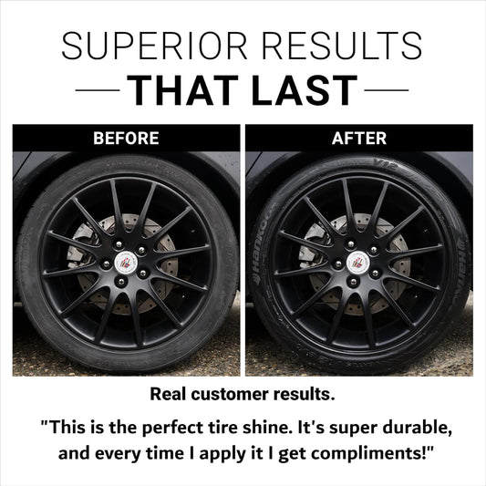 CAR GUYS Tire Shine Spray - The Perfect Deep Black Shine - Long Lasting Car Tire Dressing - No Sling & Dry to Touch - 18 Oz Kit with Applicator