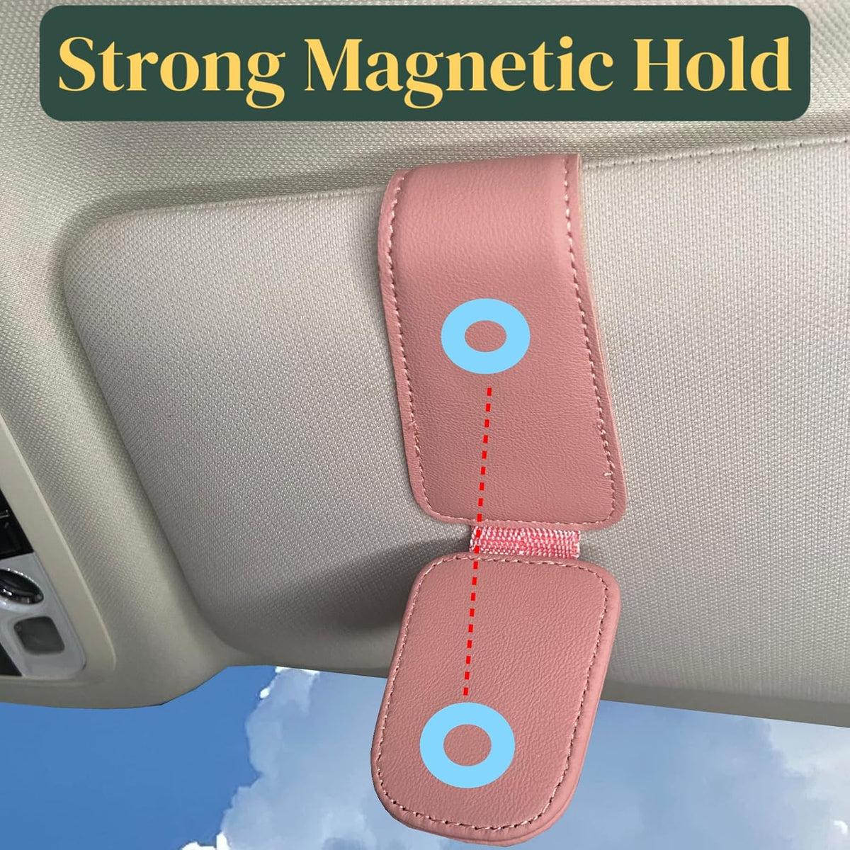 CHOSMOYI Magnetic Leather Sunglass Holder for Car, Sunglasses Clip for Car Visor, Auto Interior Accessories Universal for Different Size Eyeglasses (Black)