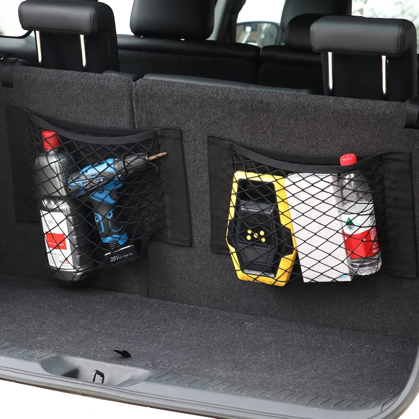 Universal Mesh Cargo Net for Car Trunk Storage,Elastic Small Automotive Cargo Net Pocket Wall Sticker Organizer Pouch Bag Storage for SUV,2 Pack with Tape Stickers