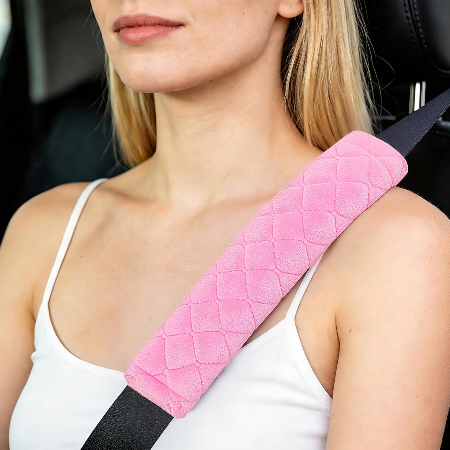 Amooca Soft Auto Seat Belt Cover Seatbelt Shoulder Pad 2 PCS for a More Comfortable Driving Compatible with All Cars and Backpack Black