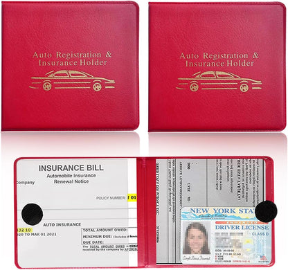 Ziciner Car Registration Insurance Holder, 2Pack Essential Auto Card Document Glove Box Organizer with Touch Fastener, Vehicle Interior Accessories Perfect for Most Car, Truck, SUV (Red/Small Car)