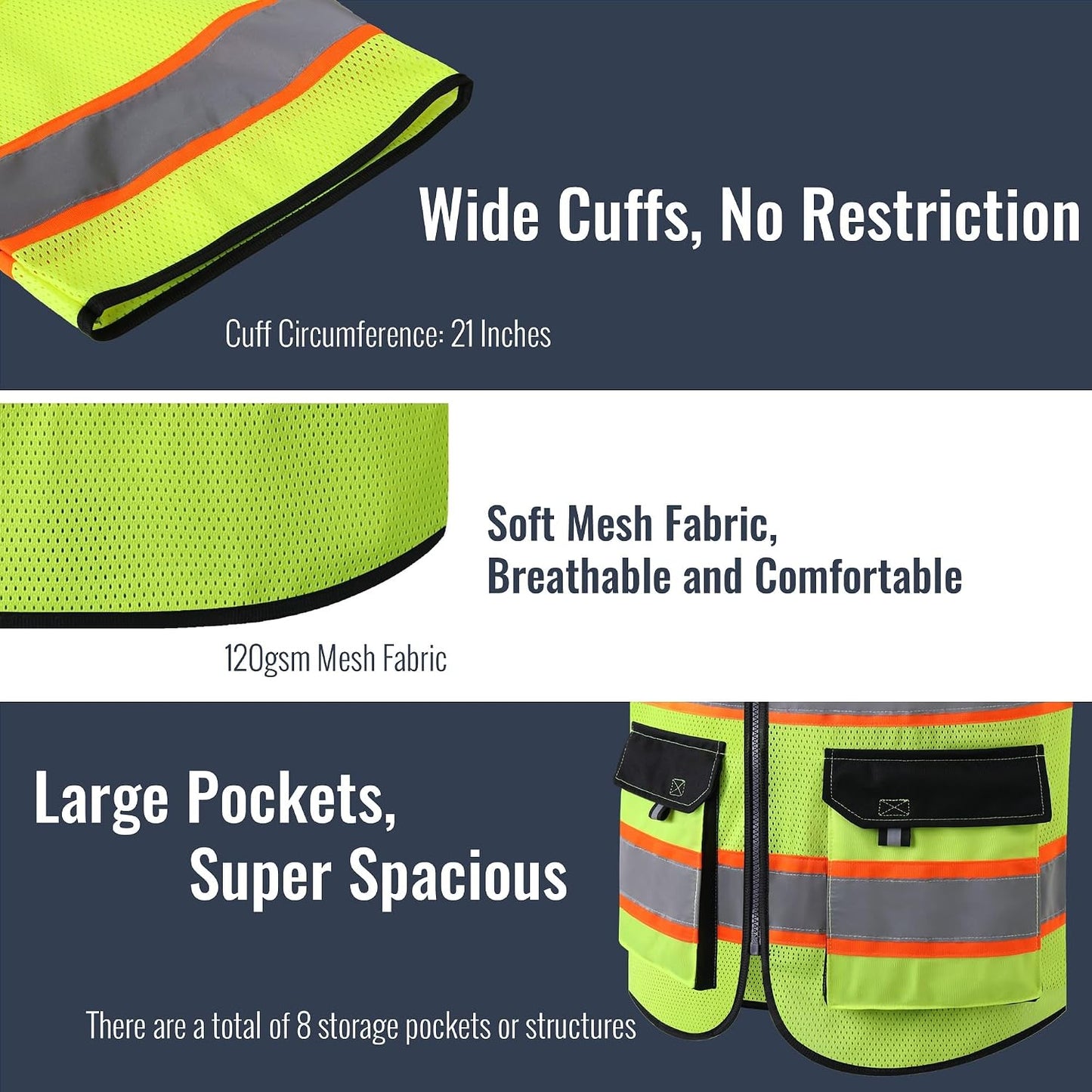 JKSafety Safety Vest for Men Women Hi Vis with Pockets and Cushioned Collar Construction Vest Meet ANSI Standard (BX360)