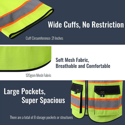 JKSafety Safety Vest for Men Women Hi Vis with Pockets and Cushioned Collar Construction Vest Meet ANSI Standard (BX360)