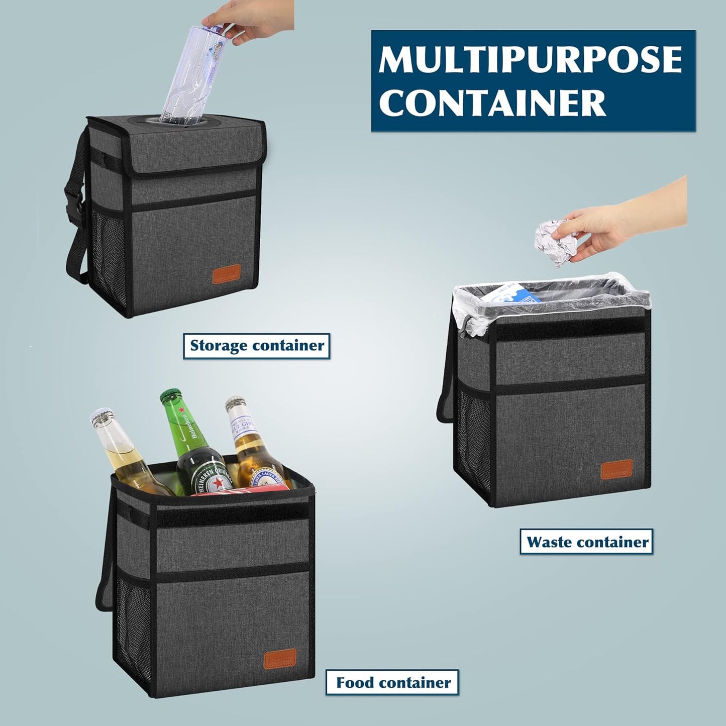Femuar Leak Proof Car Trash Can with Lid - Waterproof Automotive Garbage Bin for SUVs, Collapsible and Portable Car Trash Bag, Black