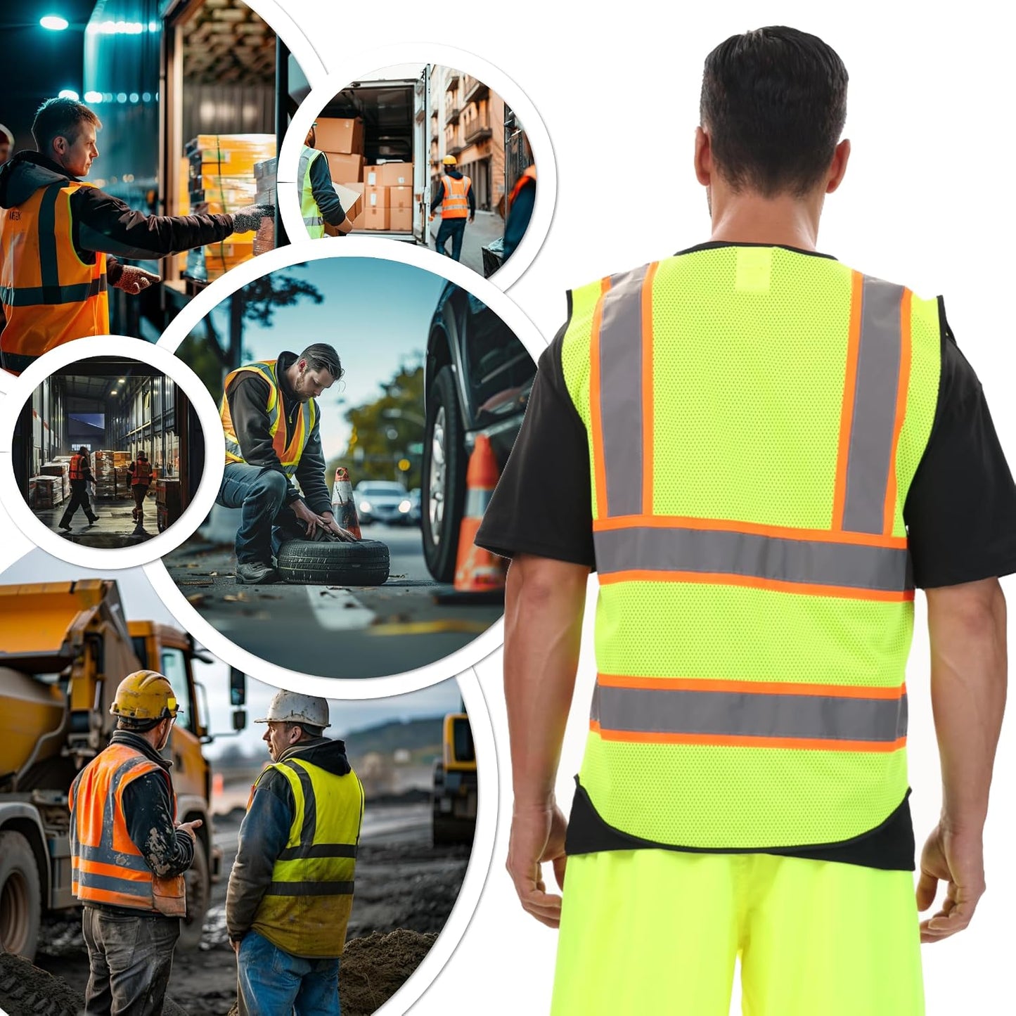 JKSafety Hi Vis Reflective Safety Vests for Men Women High Visibility Vest with Pockets Mesh Fabric Construction Safety Apparel Neon Vest for Work (220-Black L)