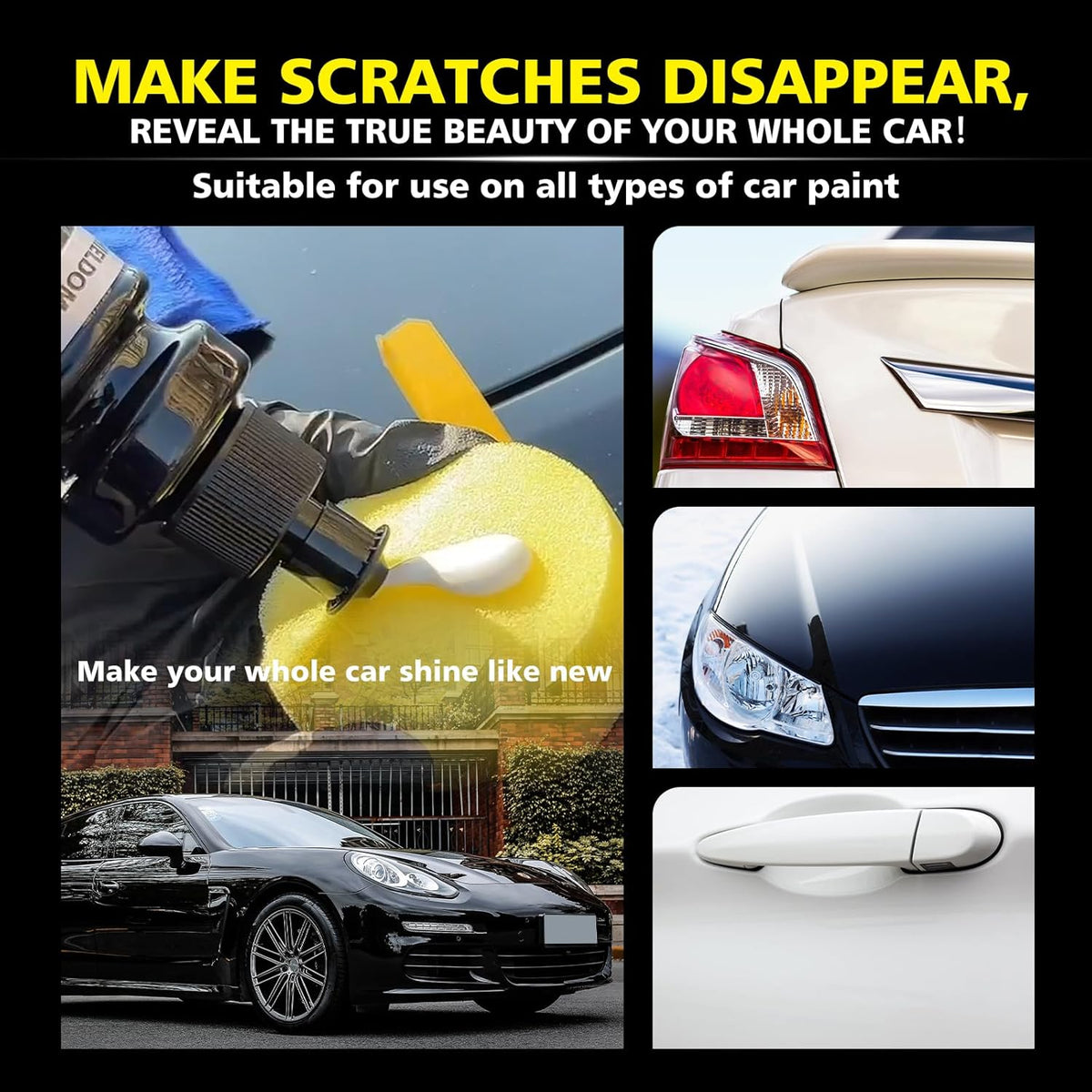SHIELDOM Scratch Remover Car Scratches Removal Wax Vehicles Scuff & Swirl Polishing & Waxing Kits with Buffer Pad & Towel, Rubbing Compound for Automobile Paint Repair -5oz