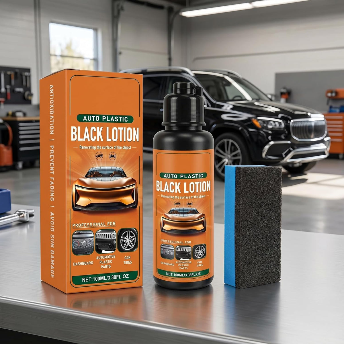 Black Plastic Restorer for Car, Permanent Automotive Plastic and Trim Restorer, Ultimate Exterior Plastic Renovation Lotion, Black Trim Restorer for Cars and Vehicles (1)