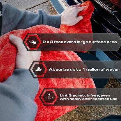 Blackline 24"x36" Twisted-Loop Car Drying Towel, 1300GSM, Streak Free, Lint Free, Reusable - Car Accessories, Microfiber Cleaning Cloth for Car, Truck, SUV - One Pass is All You Need