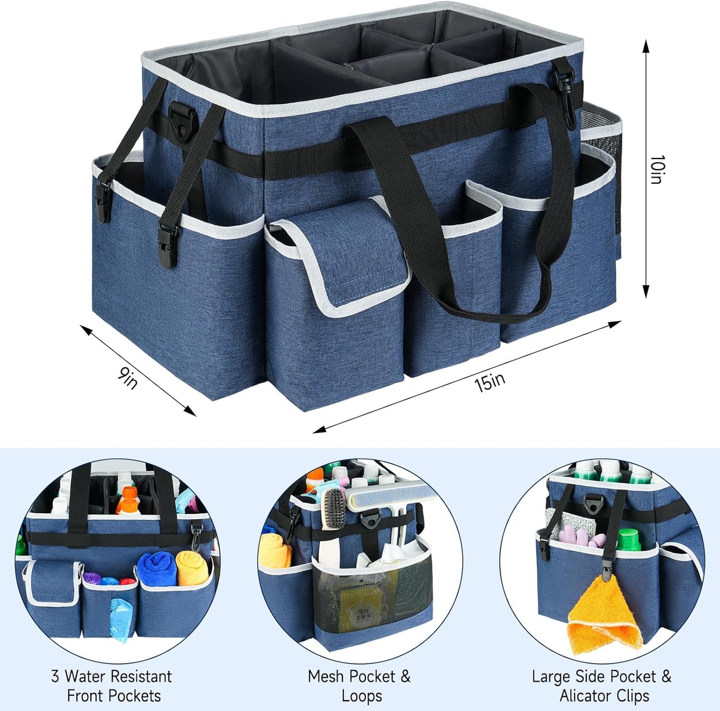 Cleaning Caddy,Cleaning Bag for Housekeepers,Cleaning Supplies Organizer with Handle,Black