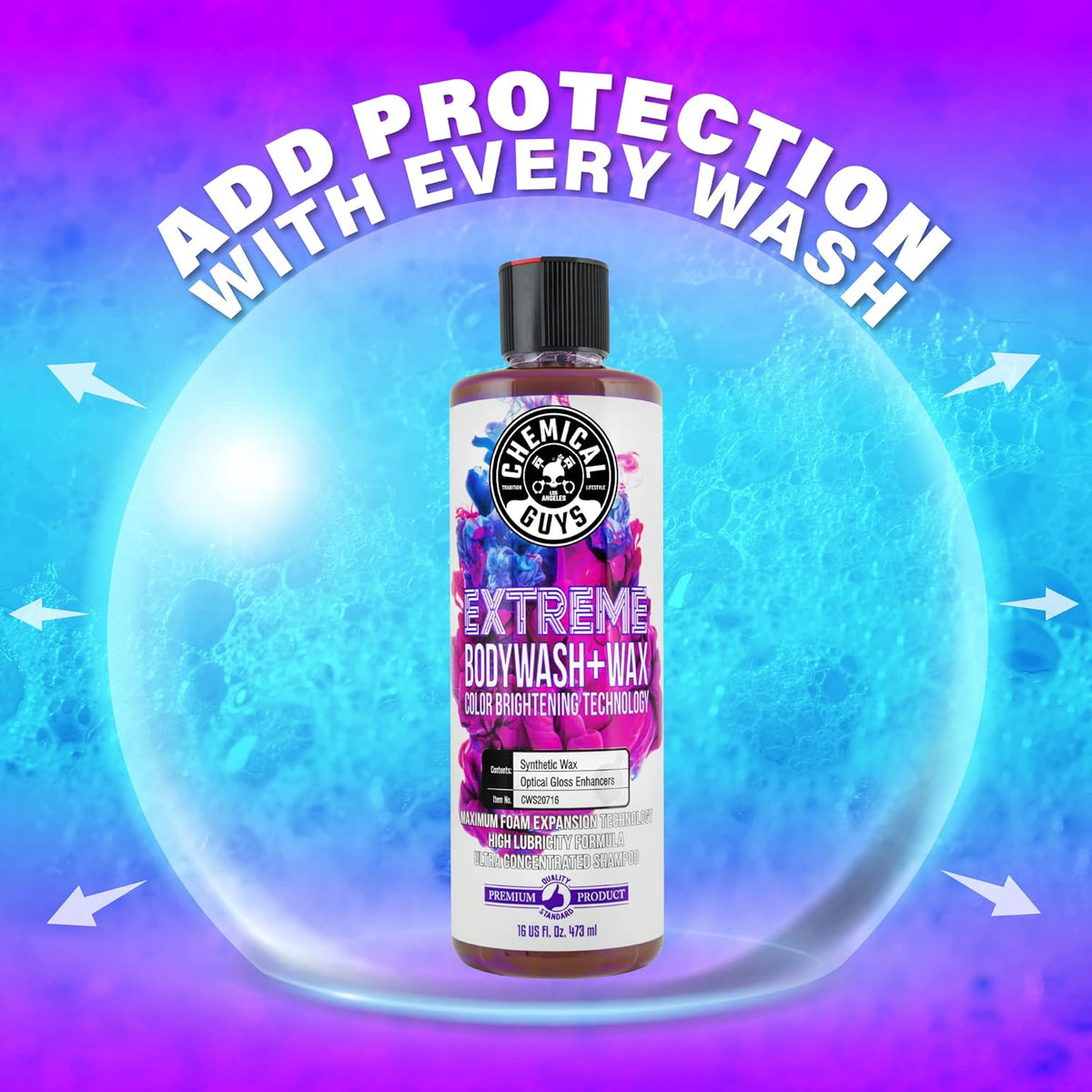 Chemical Guys Extreme Bodywash & Wax Foaming Car Wash Soap - Soap for Foam Cannons, Foam Guns, or Bucket Washes for Cars, Trucks, Motorcycles, RVs, and More, Grape Scent - 128 oz (1 Gallon)