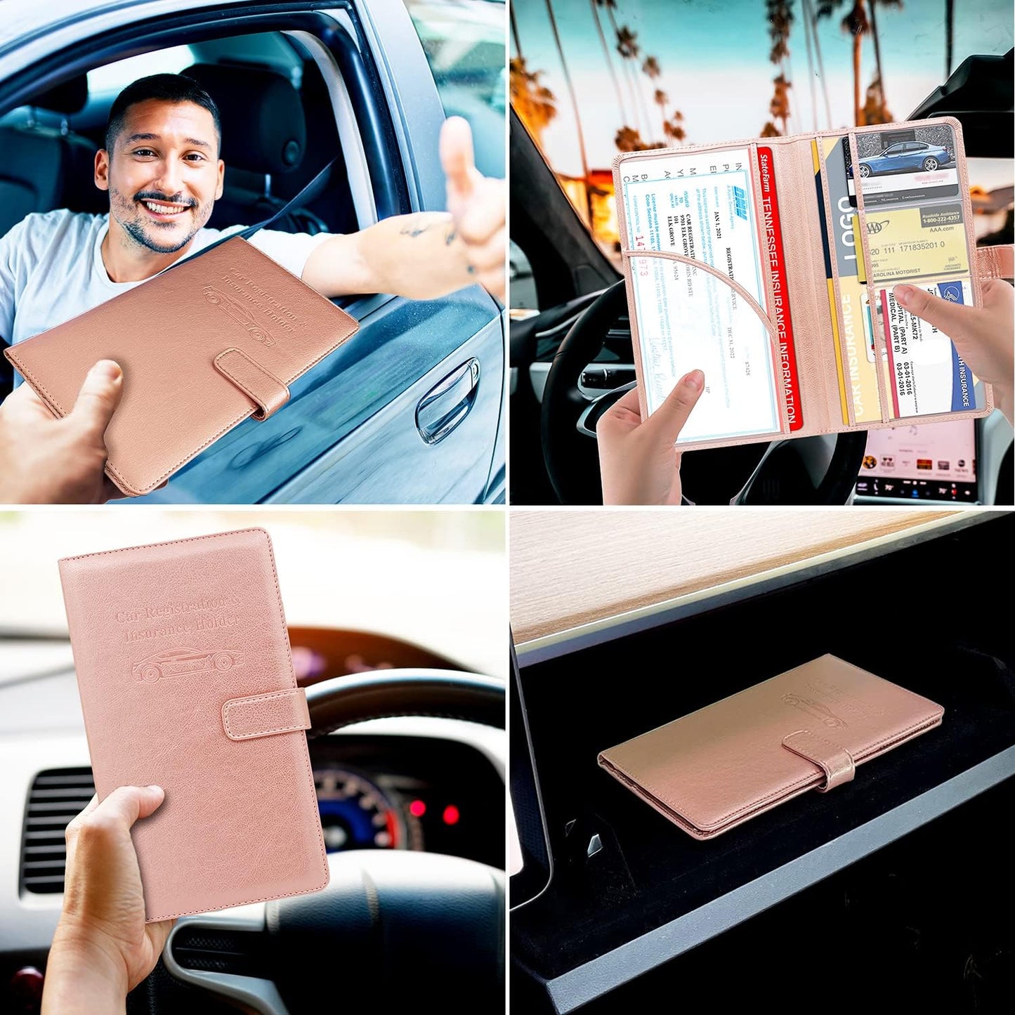 RSAquar Car Registration and Insurance Holder, Vehicle Glove Box Organizer Cool Car Accessories, Auto Truck Document Holder for Cards, Driver License, Black Glitter