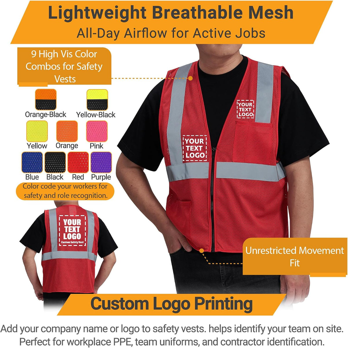 AYKRM 2 Pocket Mesh High Visibility Reflective Safety Vest for men & Women ANSI/ISEA 107 Standards