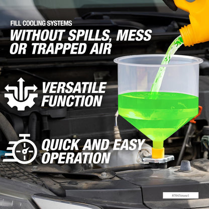 OEMTOOLS No-Spill Coolant Funnel Kit, 15 Piece Fluid and Oil Funnel Set, Allows Access To Hard-To-Reach Radiators