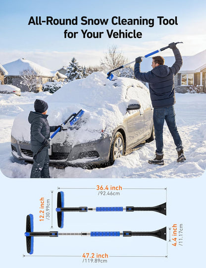 AstroAI 47.2" Ice Scrapers for Car Windshield and Extendable Snow Brush with Foam Grip and 360° Pivoting Brush Head for Auto Car Truck and SUV(Orange)
