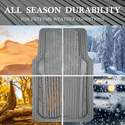 CAR PASS Heavy Duty Rubber Car Mats Metallic, Aluminum Film All Weather Floor Mats Waterproof Universal Trim to Fit Automotive SUV Sedan Van 4 Piece Anodized Deep Dish Two-Tone Sporty Black Red Chrome