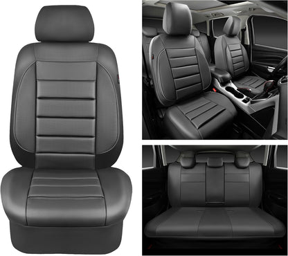 CAR PASS Leather Seat Covers Full Set Universal Water Resistant 3D Foam Back Support, Luxury Comfort Automotive 5 Seat Covers All Season Fit for SUV,Sedan,Van, Airbag Compatible Elegance(Pure Black)