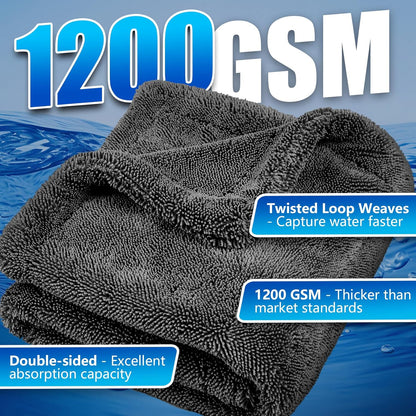 Airlab Microfiber Towels for Cars Wash Drying Thick Plush Cleaning Cloth Auto Detailing Super Absorbent for Interior & Exterior Lint Free, Streak Free, 16" X 16", 800 GSM, Pack of 4