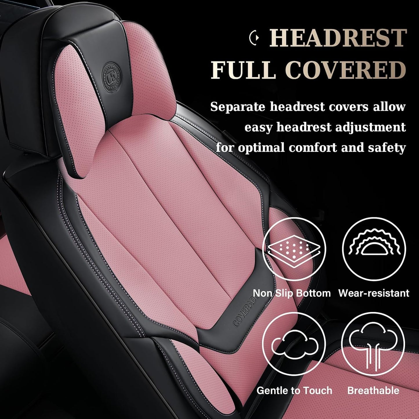 Coverado Seat Covers Full Set, Black Seat Covers for Cars 5 Seats, Car Seat Protector, Waterproof Nappa Leather Car Seat Cushion, Front and Rear Car Seat Cover Fit for Most Sedans SUV Pick-up Truck - Colors A