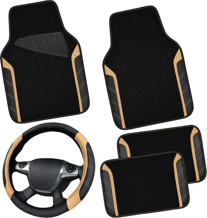 CAR PASS Air Mesh Leather Car Seat Covers Full Set, Waterproof Car Floor Mats, Sporty Steering Wheel Cover 14.5-15in, Universal Fits for 95% Cars Truck SUV (Black and Blue)