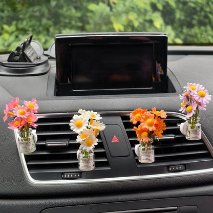 Set of 4 Cute Flower Bouquet Car Air Freshener Vent Clips, Mini Artificial Flowers for Car Air Vent Decoration, Auto Interior Dashboard Ornament Accessories
