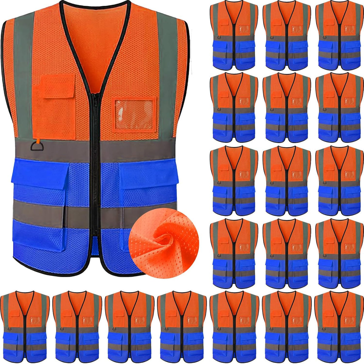 Reflective Mesh Safety Vest, Breathable Hi Vis Vest Construction Work with 5 Pockets and Zipper for Men Women