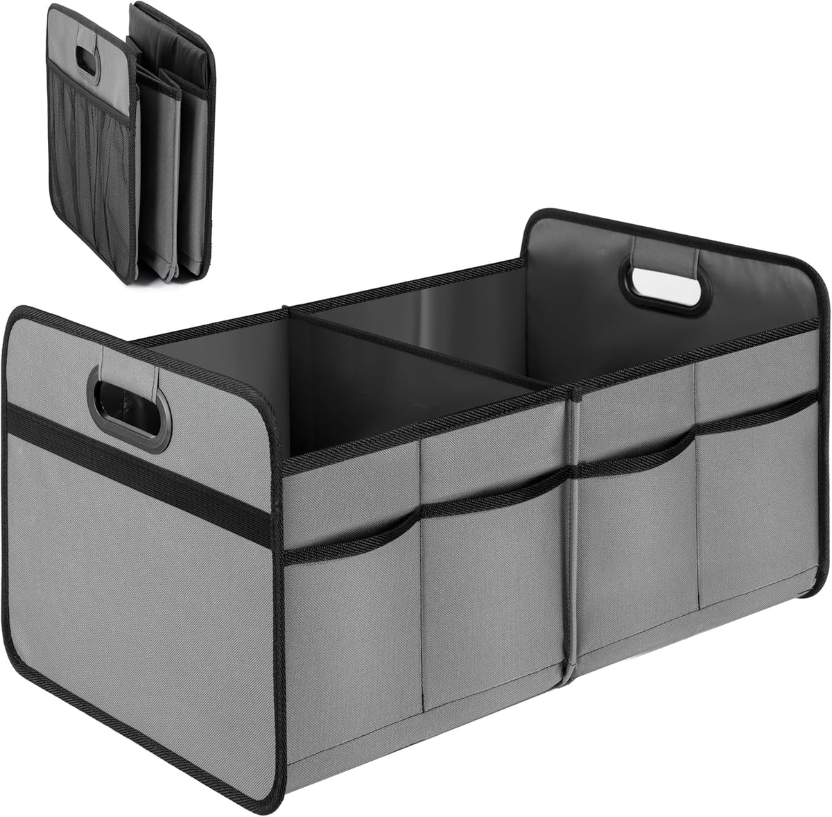 YSSOA Car Trunk Organizer, 2 Compartments Anti-slip 14" D x 22" W x 12" H Collapsible Trunk Storage, 600D Oxford Polyester Car Storage, Suitable for SUV, Minivan, Truck, Black
