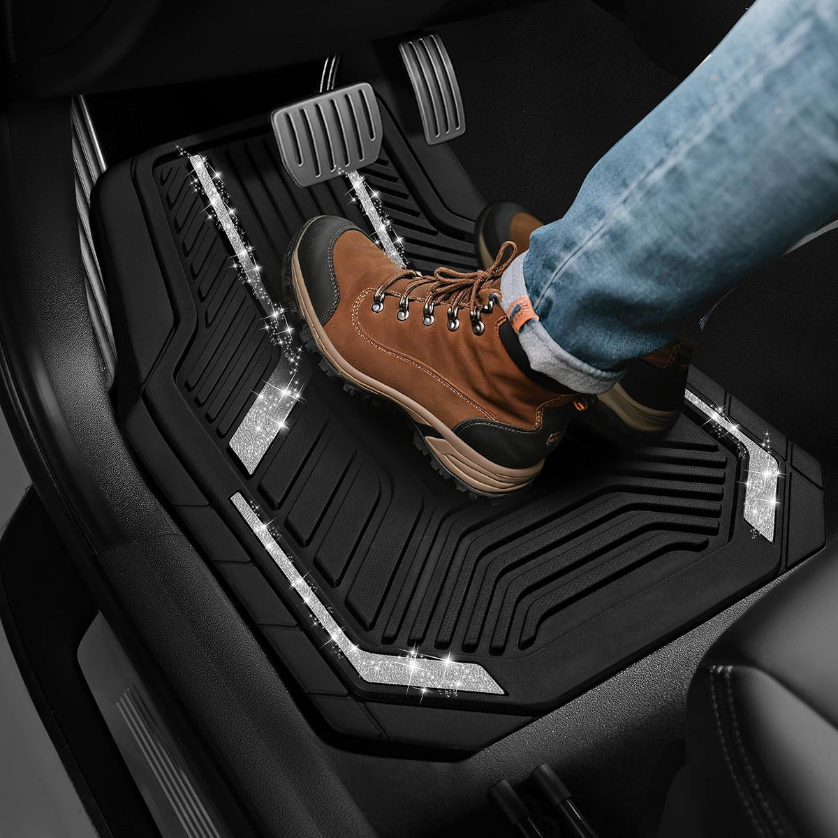 PIC AUTO Heavy Duty Rubber Floor Mats, Purple Aluminum Film Car Mats Set, Front and Rear Car Mats with Anti-Slip Backing, All Weather Protection, Trim-to-Fit for Automotive SUV, Sedan, Van
