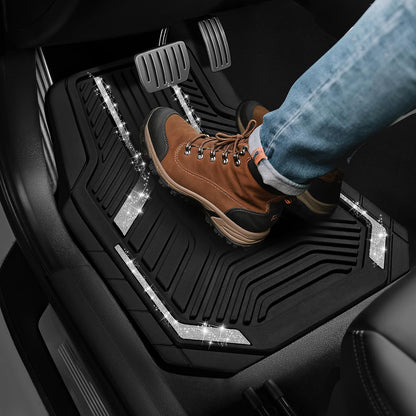 PIC AUTO Heavy Duty Rubber Floor Mats, Purple Aluminum Film Car Mats Set, Front and Rear Car Mats with Anti-Slip Backing, All Weather Protection, Trim-to-Fit for Automotive SUV, Sedan, Van